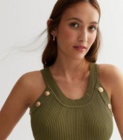Cameo Rose Khaki Ribbed Knit Button Sleeveless Bodysuit